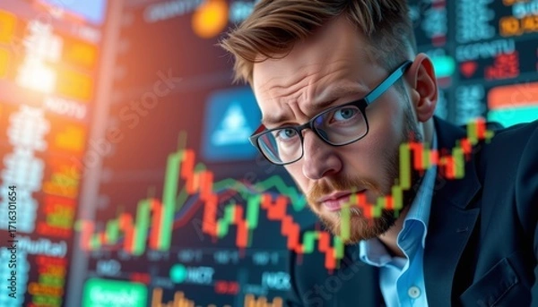 Fototapeta Financial analyst monitoring stock trends office professional photo urban environment close-up view investment strategies