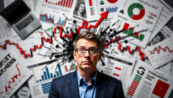 Fototapeta Financial analysis stress office infographic corporate environment close-up view market trends and data visualization