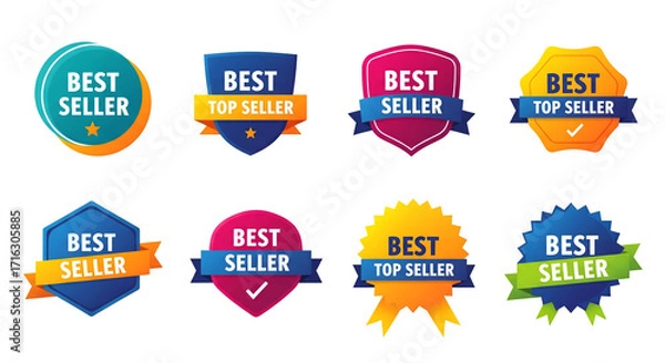Fototapeta Collection of best seller badges and ribbons isolated on transparent background