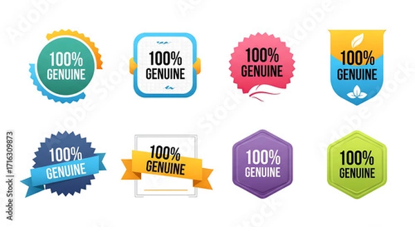 Obraz Collection of 100 percent genuine badges isolated on transparent background
