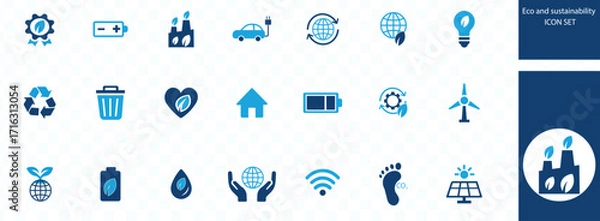 Fototapeta Eco and sustainability ICON SET . recycled, goal, zero waste, sustainable development, green, energy consumption, solar, save water, eco-friendly, wind power