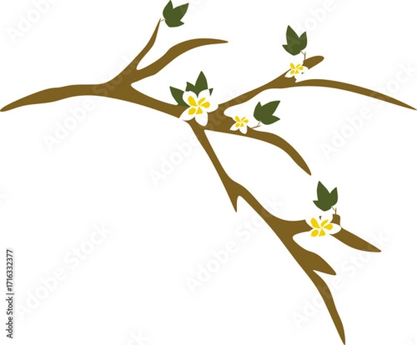 Fototapeta Tree Branch Illustration with Flowers