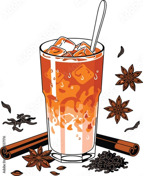 Obraz Vector Flat Lay of Thai Iced Tea with Spices