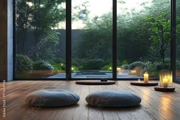 Obraz Clean and Peaceful Minimalist Room Designed for Meditation Practice
