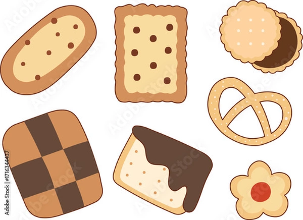 Fototapeta Cute cookies doodle collection set hand drawn vector isolated illustration. Cartoon of biscuit and snack clip art for asset, design, graphic element, menu, bakery