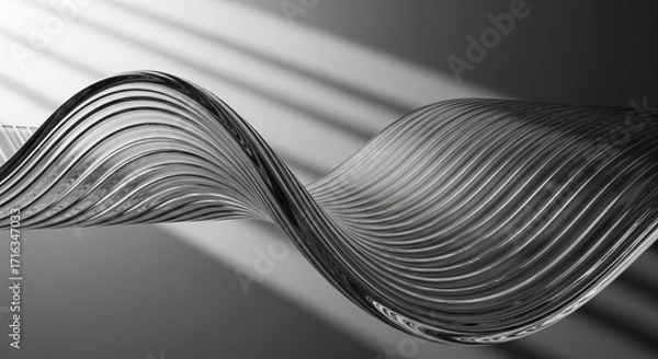 Fototapeta Monochromatic Ribbed Glass Wave with Soft Shadows for Business Background