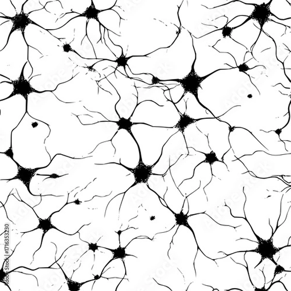 Obraz Monochrome illustration of multiple nerve cells connected in a complex network structure pattern