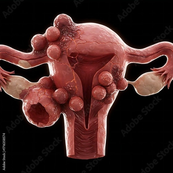 Fototapeta A human ovary filled with cysts and cracks, symbolizing ovarian cysts or damage