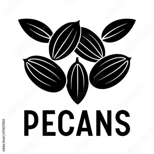 Obraz Black Pecans Icon with Text nuts food