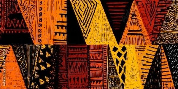 Fototapeta Vibrant, geometric pattern design featuring intricate, tribal-inspired motifs in warm, earthy tones.