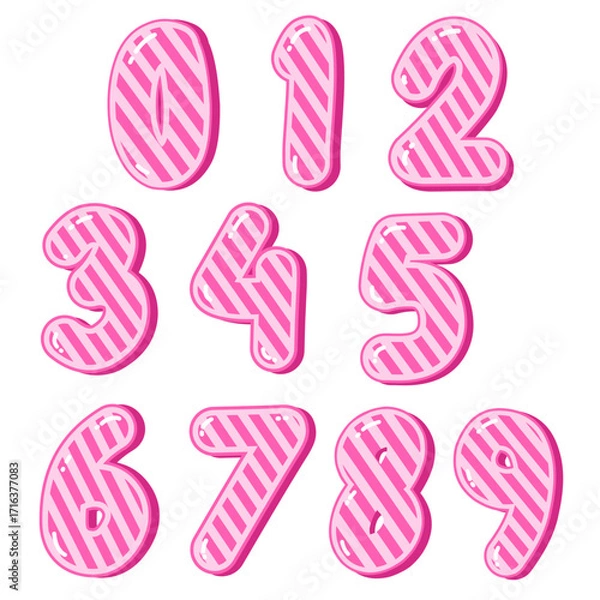 Fototapeta Pink Striped Number, Cute Numeric Design, Candy Style Digit, Kawaii Number Illustration