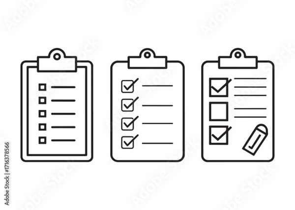 Fototapeta Checklists and To Do Lists on Clipboards for Task Management and Productivity Concepts in Modern Line Art Style