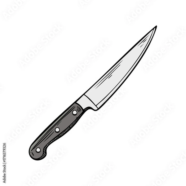 Fototapeta Hand drawn illustration of a sharp kitchen knife isolated cooking tool vector icon