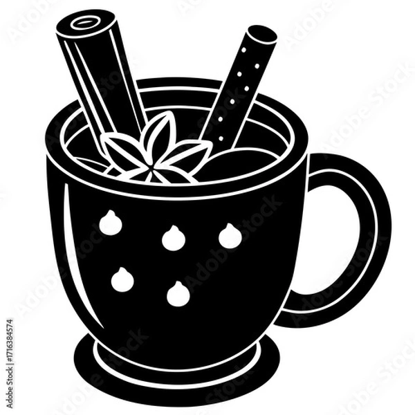 Fototapeta Black and white illustration of mulled wine in a mug