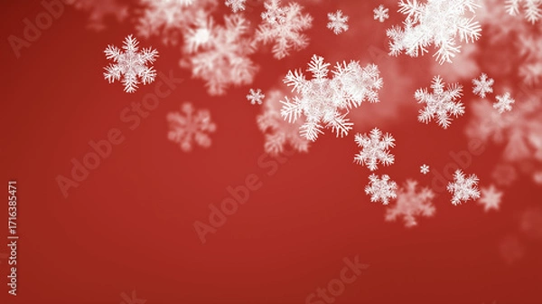 Fototapeta White Snowflake Border on Red Background with Empty Center Space for Text Overlay, Festive Christmas Winter Holiday Backdrop, Seasonal Greeting Card or Invitation Template