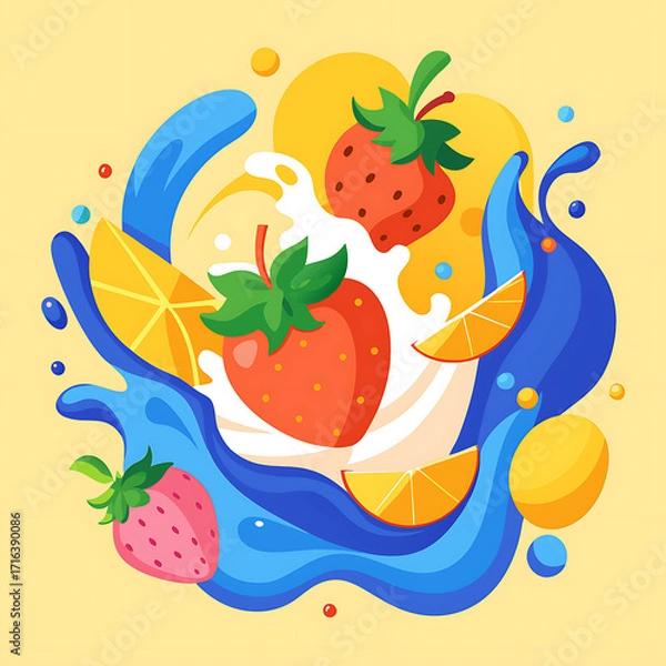 Fototapeta Fresh Juicy Fruits in Motion Splashing Through Rich Creamy Milk, Ai Generated