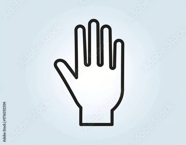 Fototapeta A black flat, simple icon in a line art style. An outline symbol with a stylized image of a hand palm.