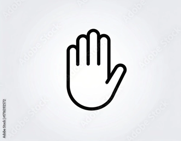 Fototapeta A black flat, simple icon in a line art style. An outline symbol with a stylized image of a hand palm.