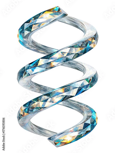Obraz Crystal DNA double helix with faceted geometric facets and colorful reflections isolated on a transparent background