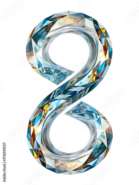 Obraz Crystal number eight with faceted geometric facets and colorful reflections digit isolated on a transparent background