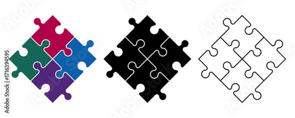 Fototapeta Different collection of jigsaw puzzle icon teamwork concept flat, silhouette and vector art puzzle for apps and websites
