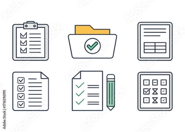 Fototapeta Set of Business Icons Representing Tasks Checklists and File Management for Presentations and Web Design