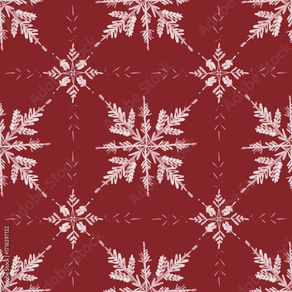Fototapeta seamless red background with white snowflake