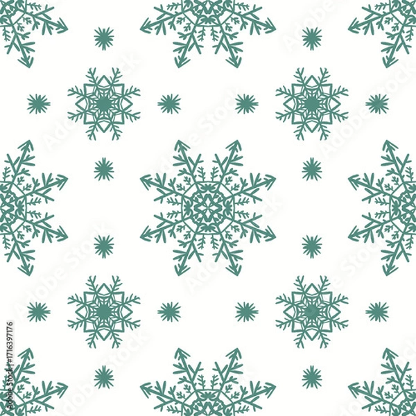 Fototapeta seamless pattern with green snowflakes