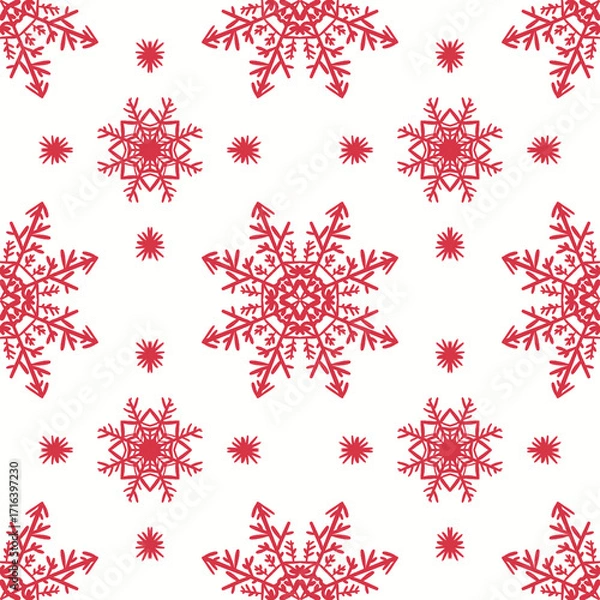 Fototapeta seamless pattern with red snowflakes