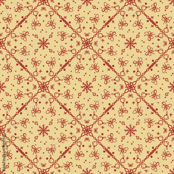 Fototapeta vector seamless christmas pattern with red