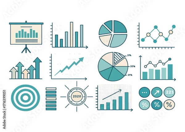 Fototapeta Variety of Business Infographics Representing Growth and Data Analysis for Presentations and Reports depicting 2020 trends