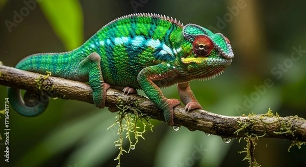 Fototapeta Colorful Chameleon on a Tree Branch