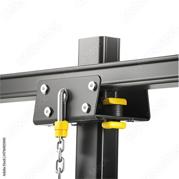 Fototapeta Gym Equipment Bracket with Yellow Adjusters and Hanging Chain fitness exercise isolated on a transparent background