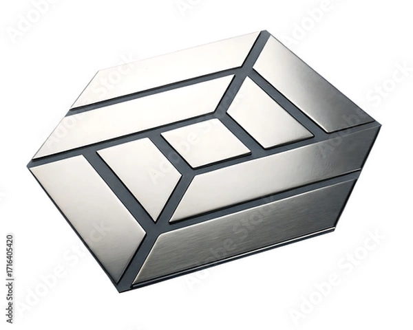 Fototapeta Hexagonal Geometric Object With Brushed Metal Panels On White Background shape isolated on a transparent background
