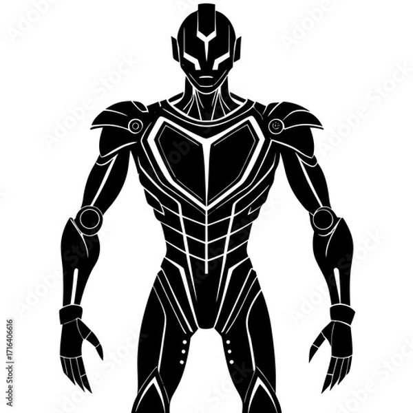 Fototapeta Black and white robot illustration with white accents