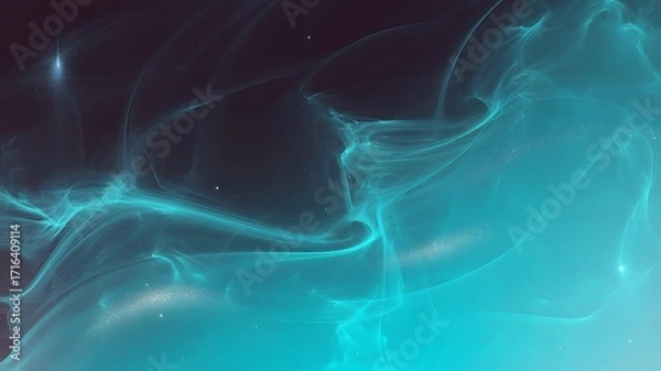 Fototapeta Abstract swirling turquoise and teal smoke or gas cloud