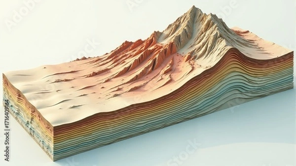 Fototapeta Majestic mountain range unfolds in vibrant hues, showcasing nature's beauty under a clear sky with tranquil waters below