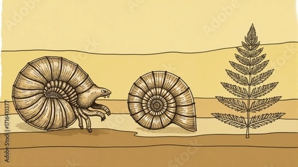 Fototapeta Exquisite illustration of ancient fossils showcasing diversity in evolution and natural history principles