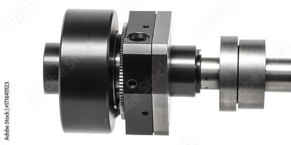 Obraz Industrial ball screw assembly with housing and gears linear motion mechanical isolated on a transparent background