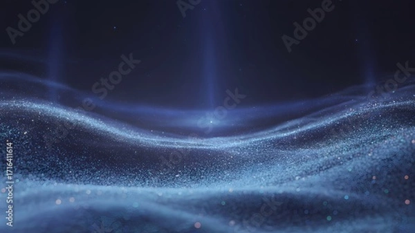 Fototapeta Abstract blue light waves and particles in dark cosmic space