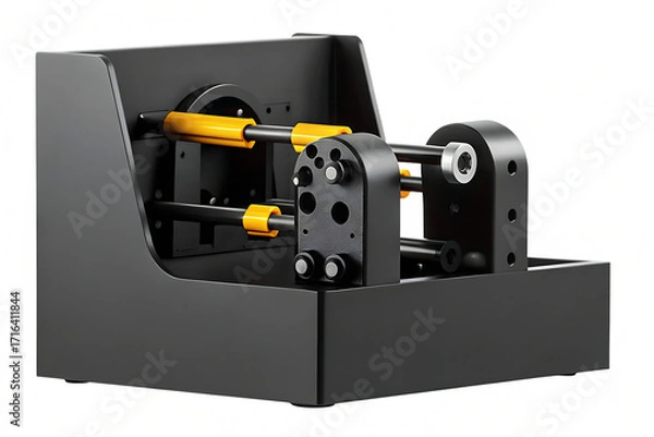 Obraz Industrial Machine with Yellow Components and Colorful Glitch Effect manufacturing equipment isolated on a transparent background