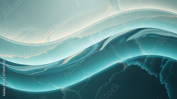 Fototapeta Abstract flowing waves of turquoise and light blue with glowing edges