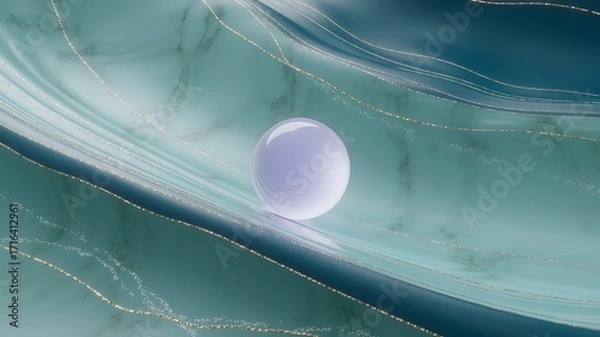 Fototapeta Abstract swirling teal and white liquid with a glowing orb