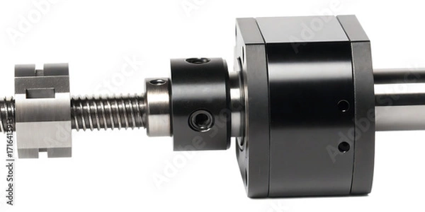 Fototapeta Linear actuator screw mechanism with housing and nut ball screw engineering isolated on a transparent background