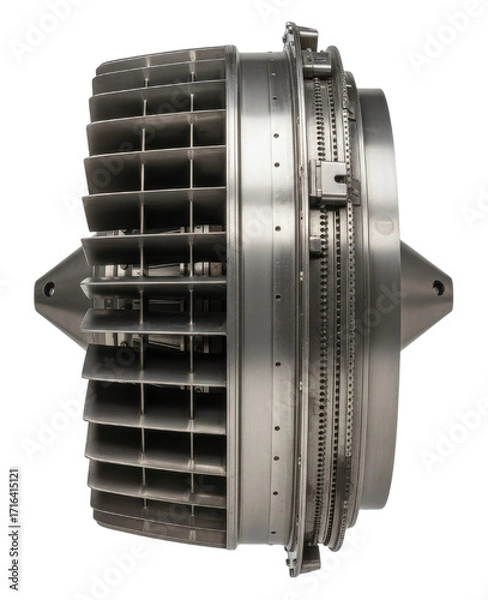 Fototapeta Metallic Industrial Turbine Fan with Circular Blades on Transparent Background