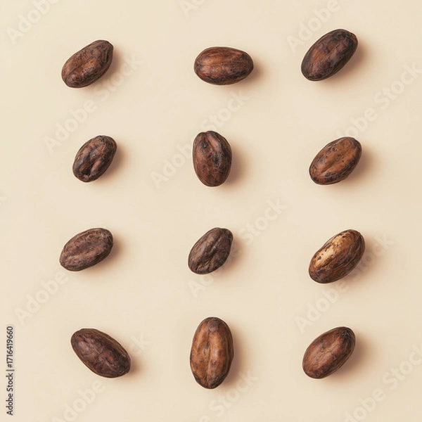 Fototapeta Coffee beans arrangement minimalist setting photography natural light top view aesthetic composition for coffee enthusiasts
