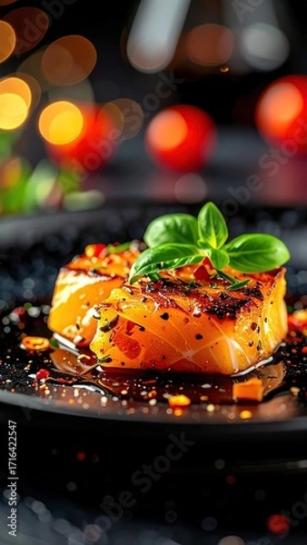 Fototapeta fried fish with vegetables