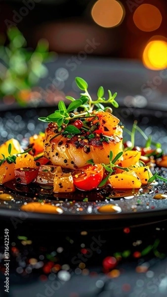 Fototapeta fried fish with vegetables