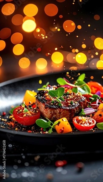 Fototapeta fried fish with vegetables