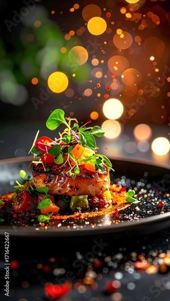 Fototapeta fried fish with vegetables